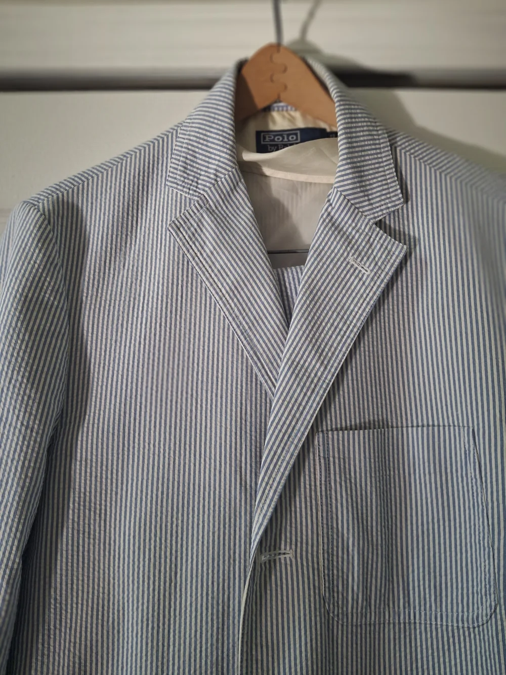 Polo by Ralph Lauren  Blue & White Striped Seersucker Blazer and Pant Set